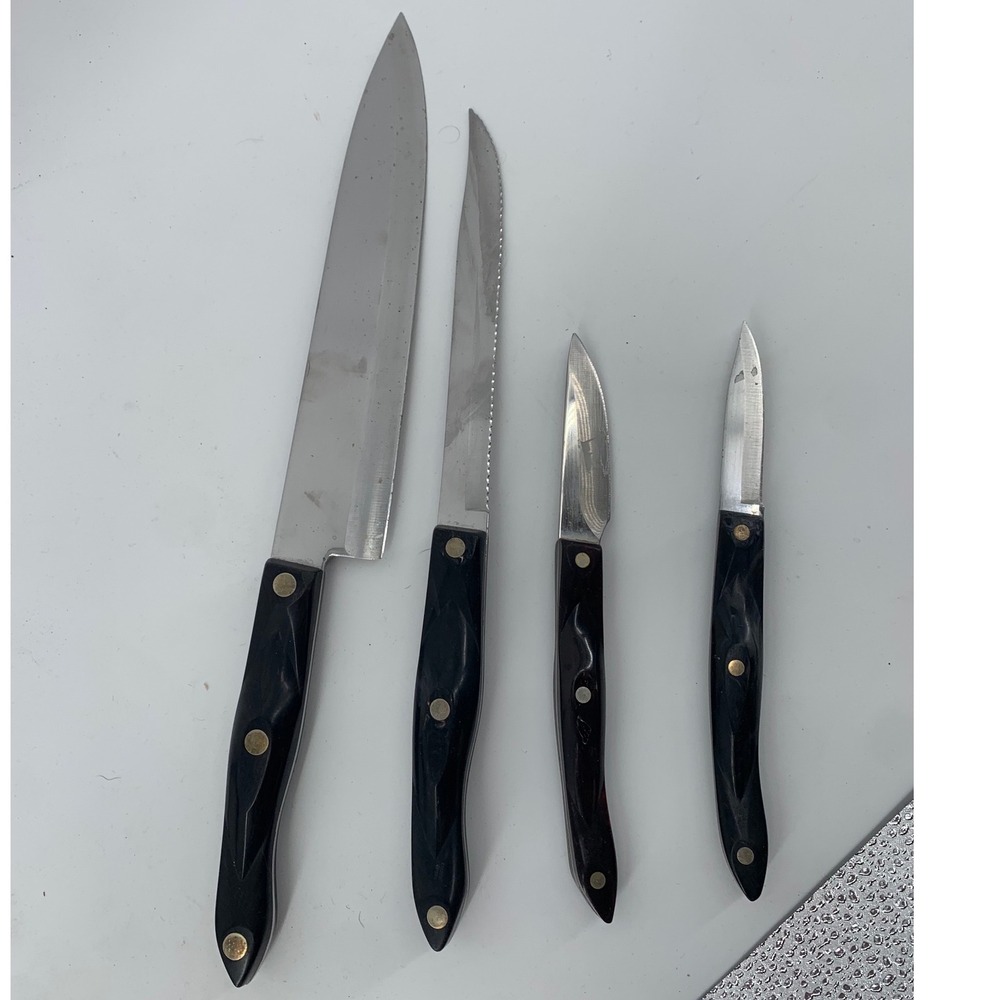Cutco Knife Set 4 Piece 1725 Chef 1729 Serrated 1720 Paring Brown USA Made